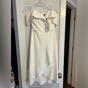 NWT white strapless midi Bardot dress
